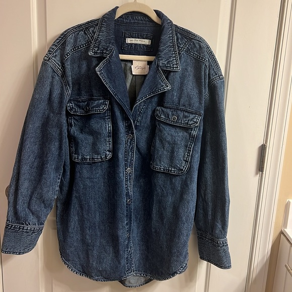 Izzie Cargo Denim Shacket / Jacket - Free People - Vintage Indigo Wash - L - Picture 7 of 12